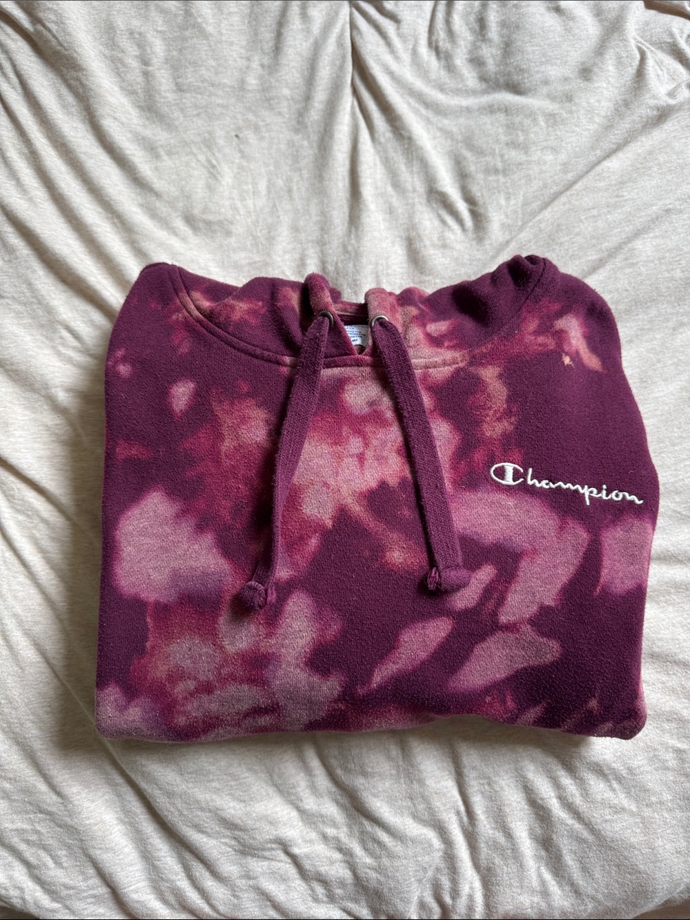 Champion Burgundy and Pink Tie-Dye Pullover Hoodie